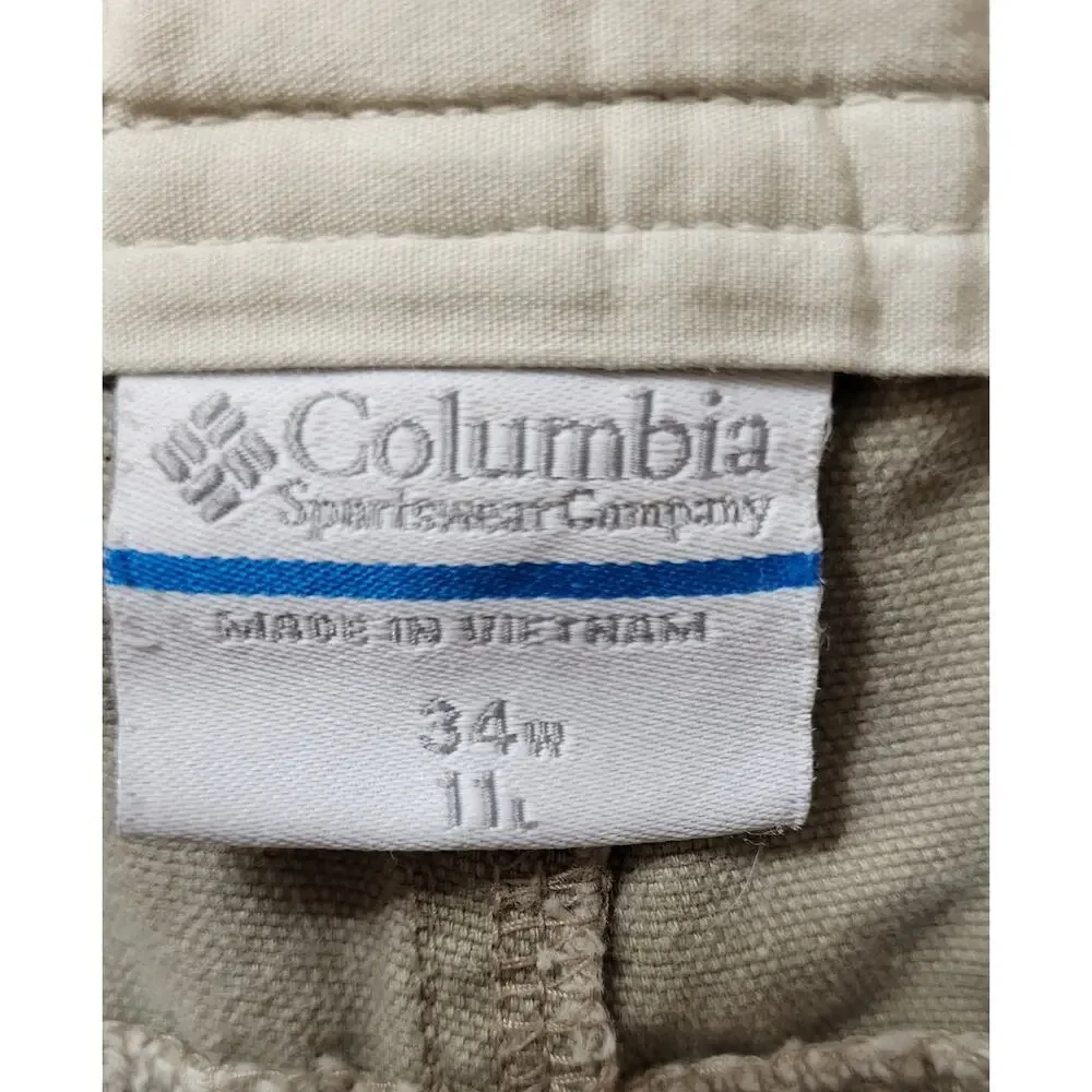 Columbia Mens Cargo Shorts Size 34 Tan Cargo Pockets Cotton